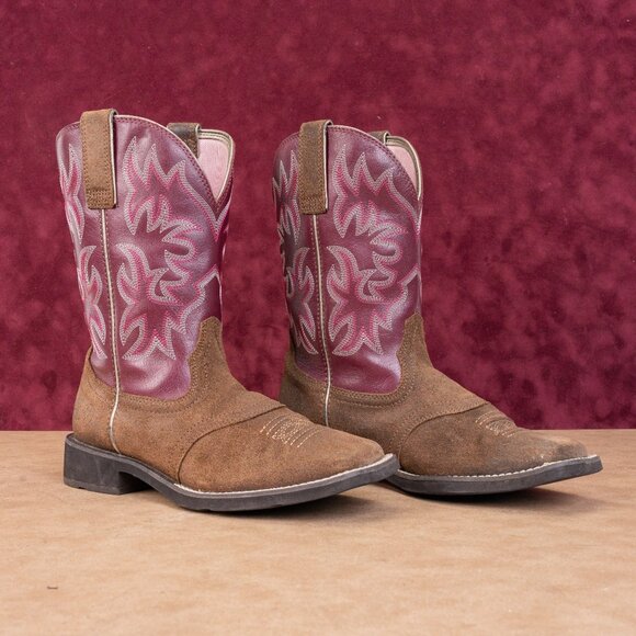 Ariat Women Delilah Brown Pink Leather Cowboy Western Boots sz 7 - Picture 1 of 9